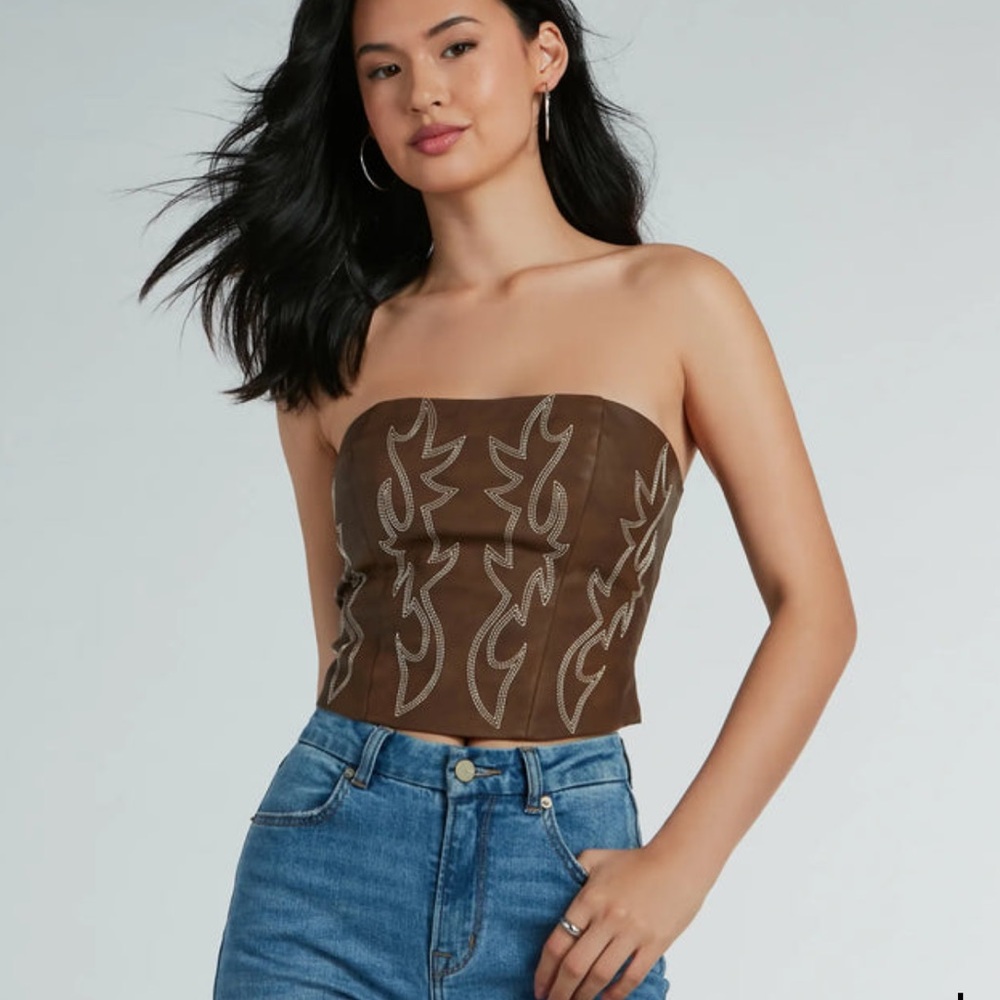 Cute Country Western Faux Leather Corset Top
